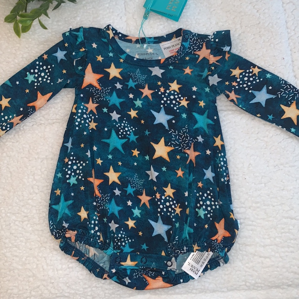 NWT Posh Peanut Rogan Stars Bubble Romper 3-6M